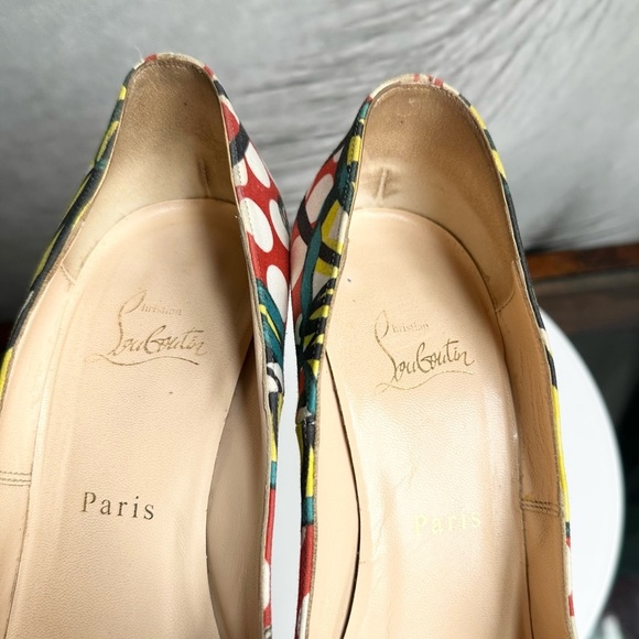 🌺CHRISTIAN LOUBOUTIN 👠Daffodil Multicolor 160mm Print Fabric Platform sz: 38.5 - Picture 15 of 17